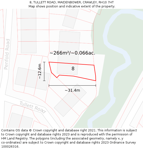 8, TULLETT ROAD, MAIDENBOWER, CRAWLEY, RH10 7HT: Plot and title map