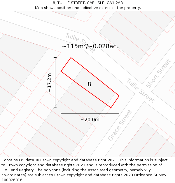 8, TULLIE STREET, CARLISLE, CA1 2AR: Plot and title map