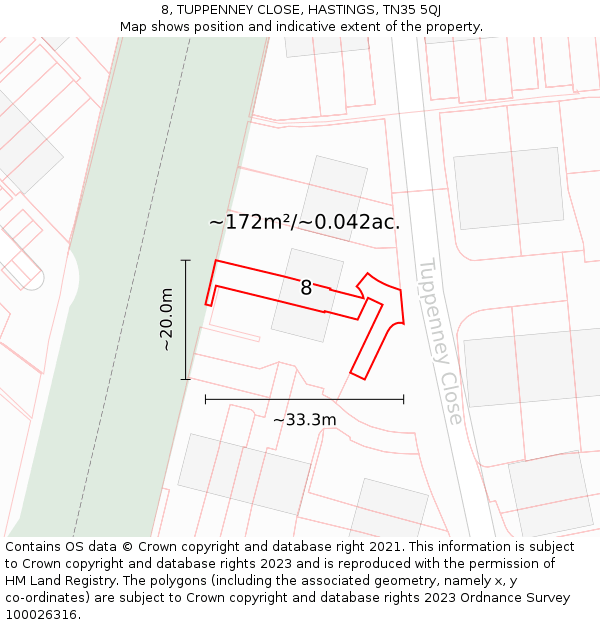 8, TUPPENNEY CLOSE, HASTINGS, TN35 5QJ: Plot and title map