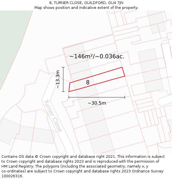 8, TURNER CLOSE, GUILDFORD, GU4 7JN: Plot and title map