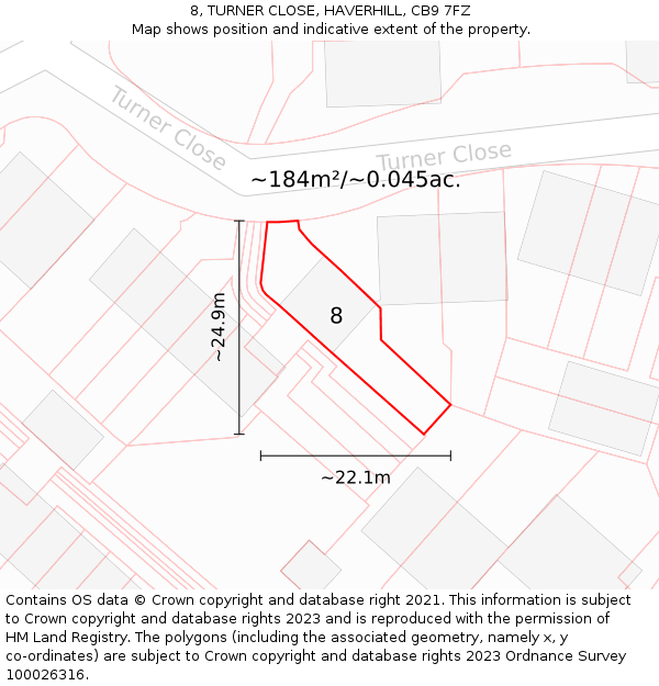 8, TURNER CLOSE, HAVERHILL, CB9 7FZ: Plot and title map