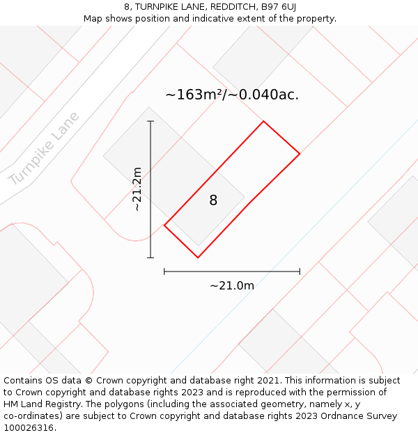 8, TURNPIKE LANE, REDDITCH, B97 6UJ: Plot and title map