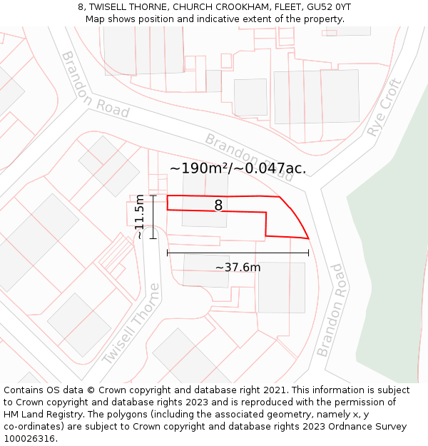 8, TWISELL THORNE, CHURCH CROOKHAM, FLEET, GU52 0YT: Plot and title map
