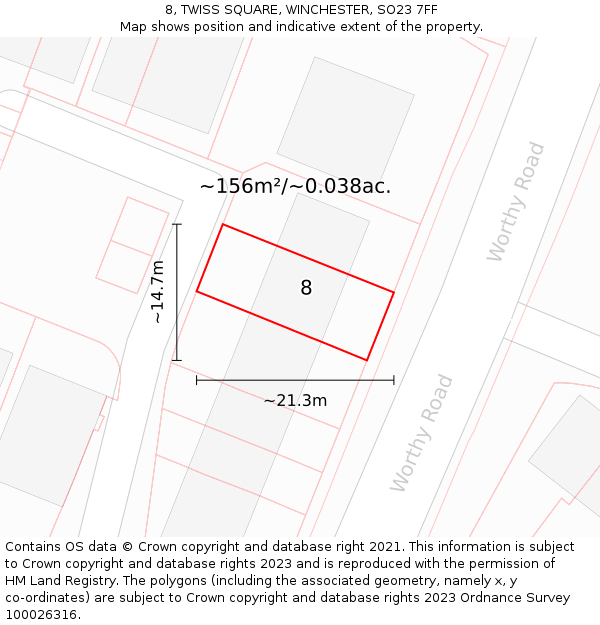 8, TWISS SQUARE, WINCHESTER, SO23 7FF: Plot and title map