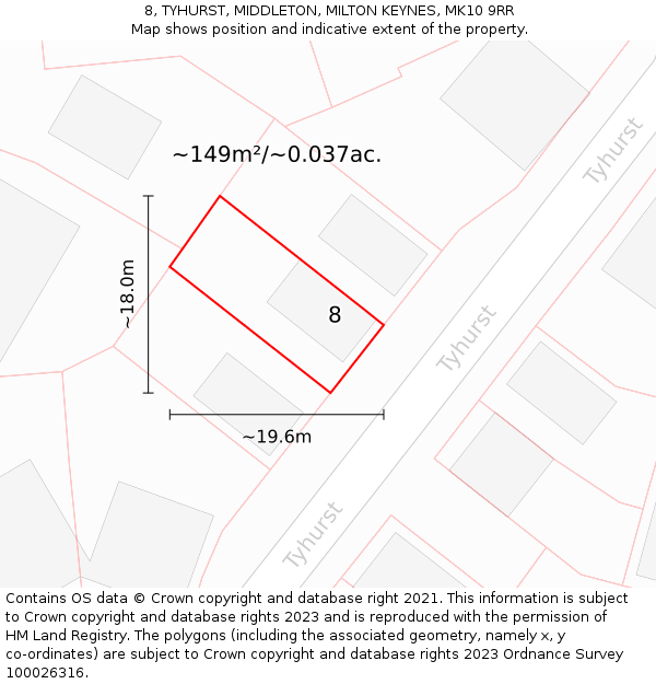 8, TYHURST, MIDDLETON, MILTON KEYNES, MK10 9RR: Plot and title map