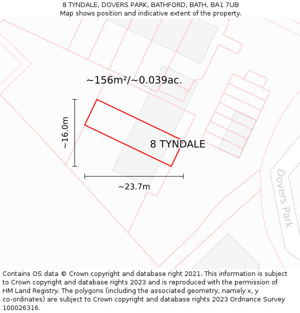 8 TYNDALE, DOVERS PARK, BATHFORD, BATH, BA1 7UB: Plot and title map