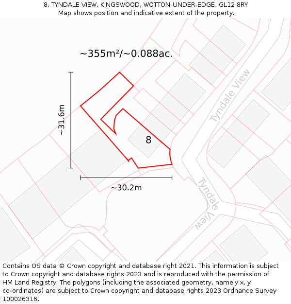 8, TYNDALE VIEW, KINGSWOOD, WOTTON-UNDER-EDGE, GL12 8RY: Plot and title map