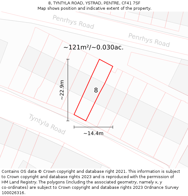 8, TYNTYLA ROAD, YSTRAD, PENTRE, CF41 7SF: Plot and title map