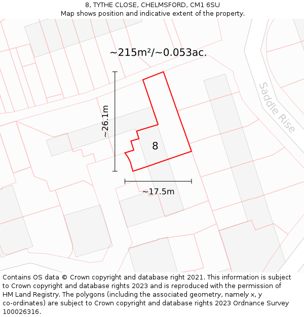 8, TYTHE CLOSE, CHELMSFORD, CM1 6SU: Plot and title map