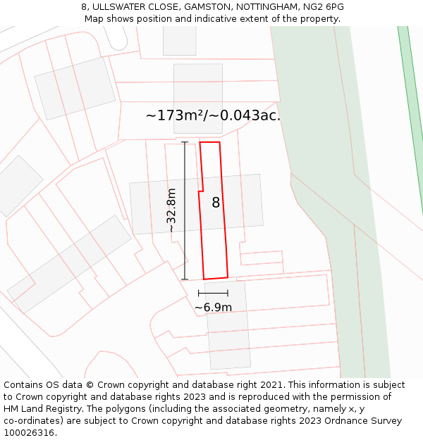 8, ULLSWATER CLOSE, GAMSTON, NOTTINGHAM, NG2 6PG: Plot and title map