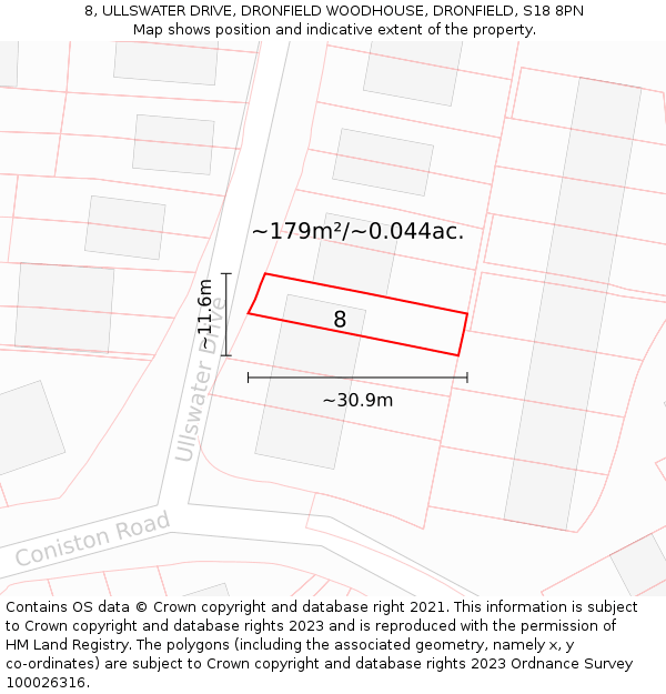 8, ULLSWATER DRIVE, DRONFIELD WOODHOUSE, DRONFIELD, S18 8PN: Plot and title map