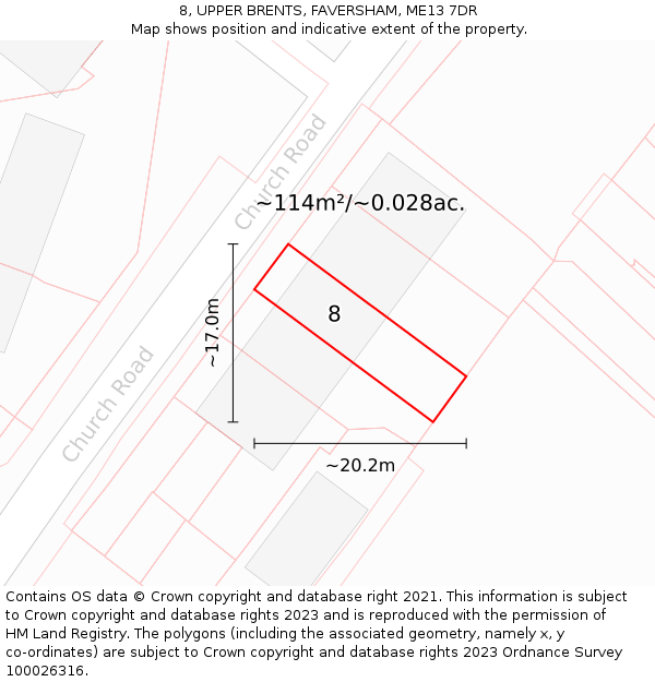 8, UPPER BRENTS, FAVERSHAM, ME13 7DR: Plot and title map