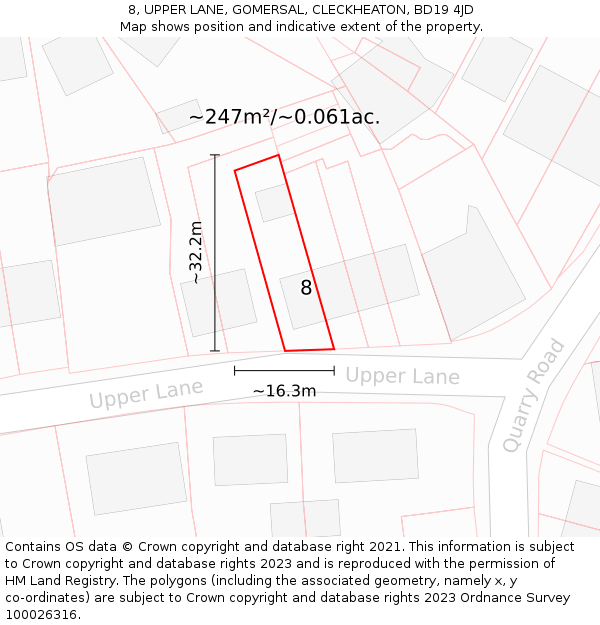 8, UPPER LANE, GOMERSAL, CLECKHEATON, BD19 4JD: Plot and title map