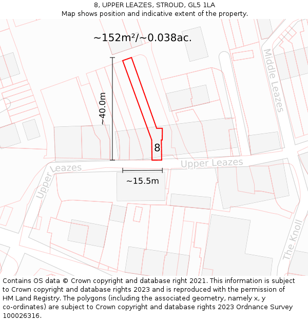 8, UPPER LEAZES, STROUD, GL5 1LA: Plot and title map