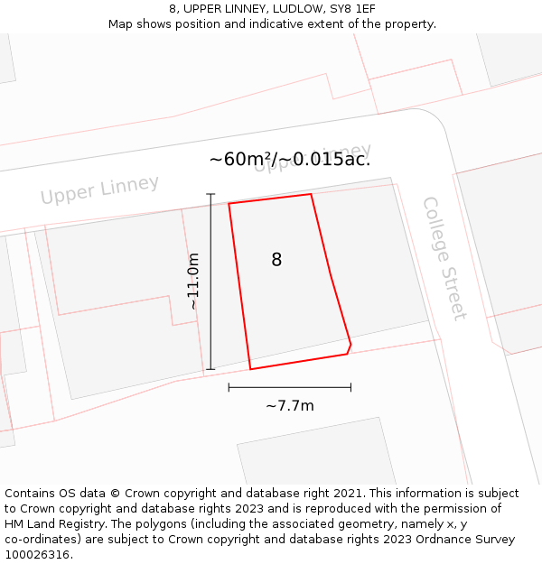 8, UPPER LINNEY, LUDLOW, SY8 1EF: Plot and title map