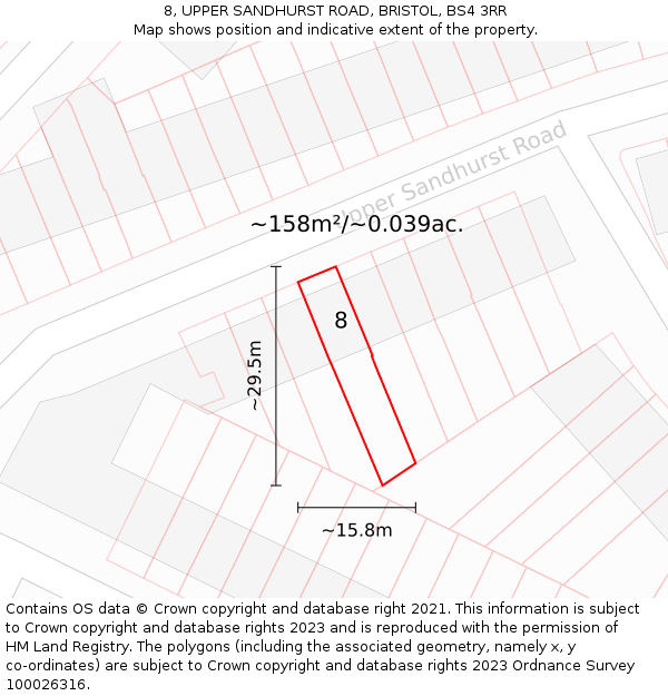 8, UPPER SANDHURST ROAD, BRISTOL, BS4 3RR: Plot and title map