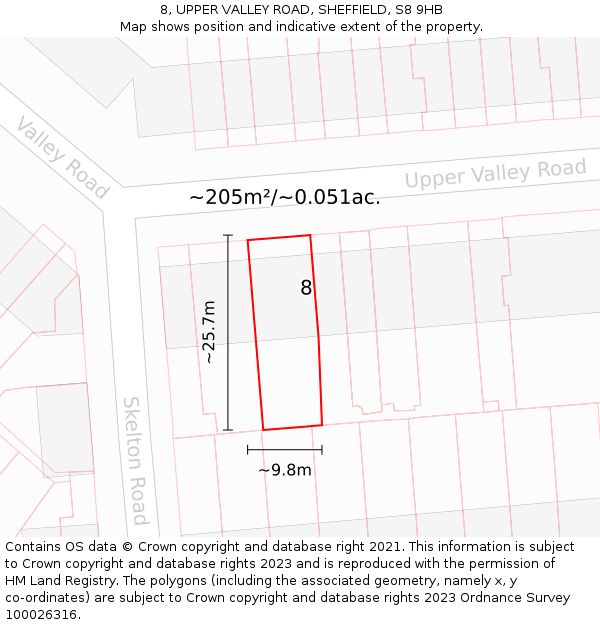 8, UPPER VALLEY ROAD, SHEFFIELD, S8 9HB: Plot and title map