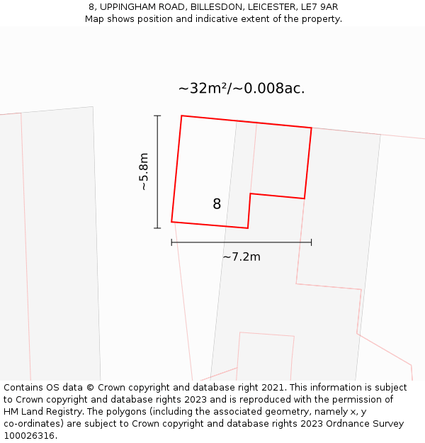 8, UPPINGHAM ROAD, BILLESDON, LEICESTER, LE7 9AR: Plot and title map