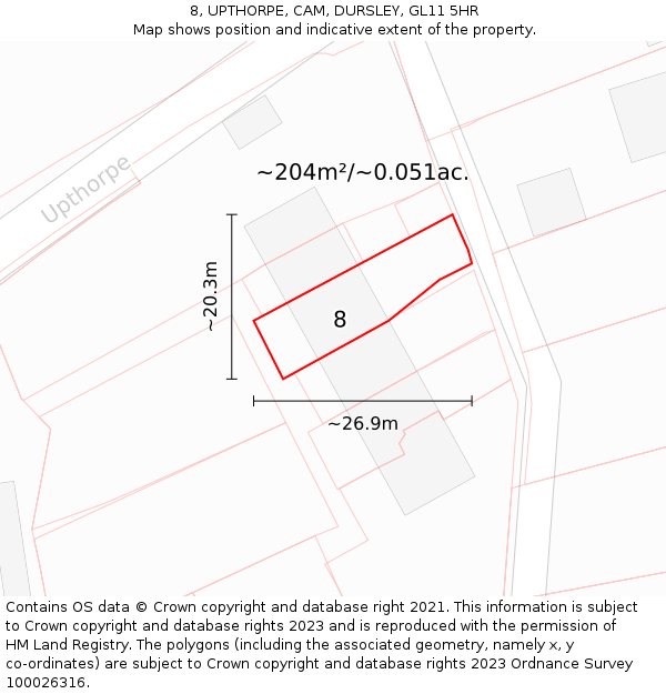 8, UPTHORPE, CAM, DURSLEY, GL11 5HR: Plot and title map