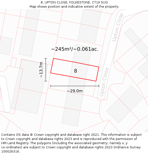 8, UPTON CLOSE, FOLKESTONE, CT19 5UG: Plot and title map