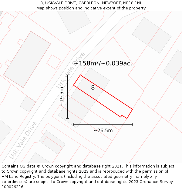 8, USKVALE DRIVE, CAERLEON, NEWPORT, NP18 1NL: Plot and title map