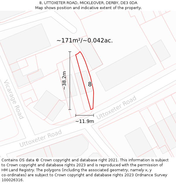 8, UTTOXETER ROAD, MICKLEOVER, DERBY, DE3 0DA: Plot and title map