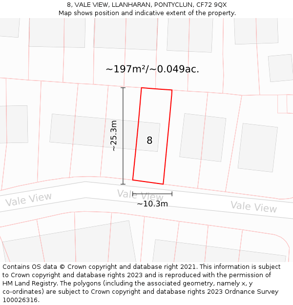 8, VALE VIEW, LLANHARAN, PONTYCLUN, CF72 9QX: Plot and title map