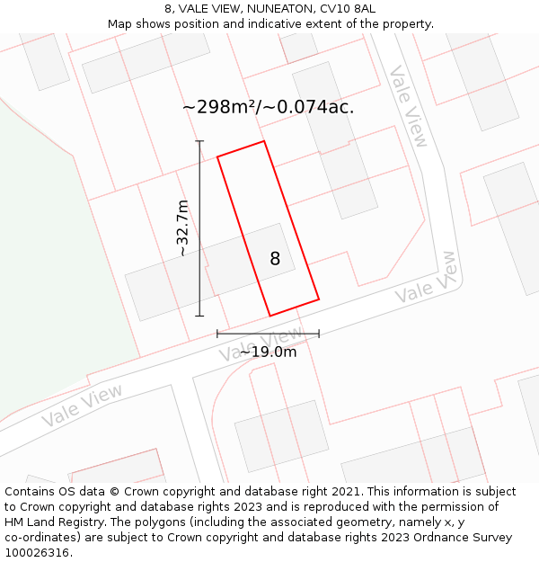 8, VALE VIEW, NUNEATON, CV10 8AL: Plot and title map
