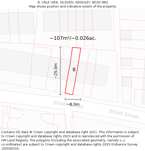 8, VALE VIEW, SILSDEN, KEIGHLEY, BD20 0BG: Plot and title map