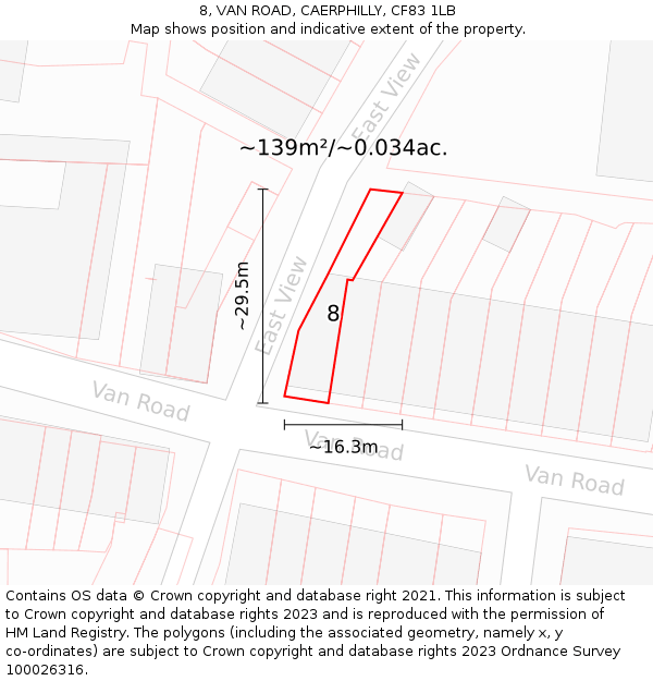 8, VAN ROAD, CAERPHILLY, CF83 1LB: Plot and title map