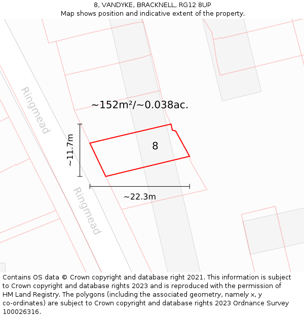 8, VANDYKE, BRACKNELL, RG12 8UP: Plot and title map