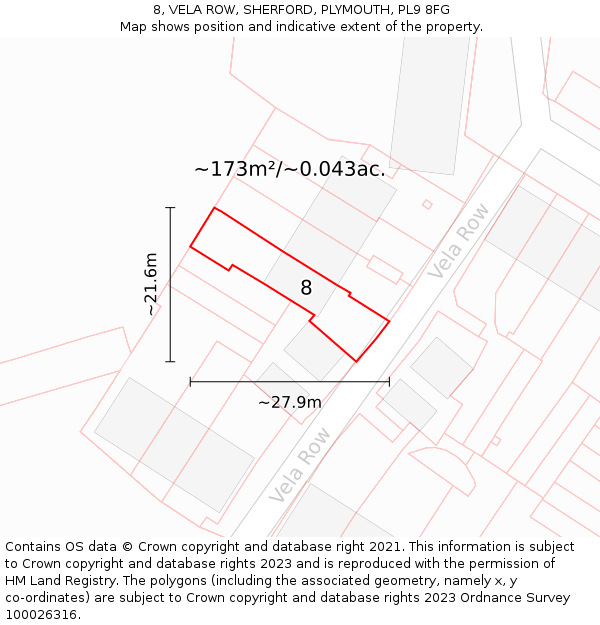 8, VELA ROW, SHERFORD, PLYMOUTH, PL9 8FG: Plot and title map