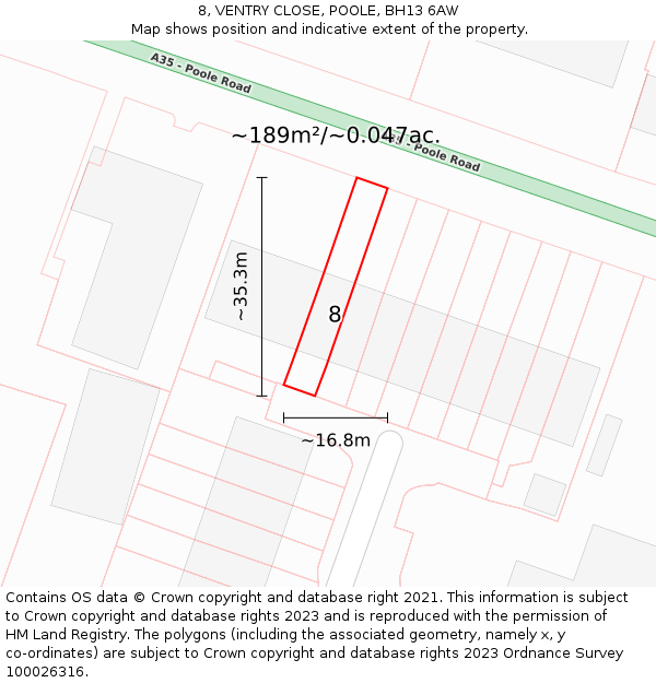 8, VENTRY CLOSE, POOLE, BH13 6AW: Plot and title map