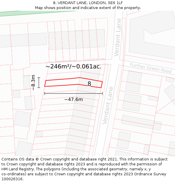 8, VERDANT LANE, LONDON, SE6 1LF: Plot and title map