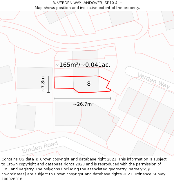 8, VERDEN WAY, ANDOVER, SP10 4LH: Plot and title map