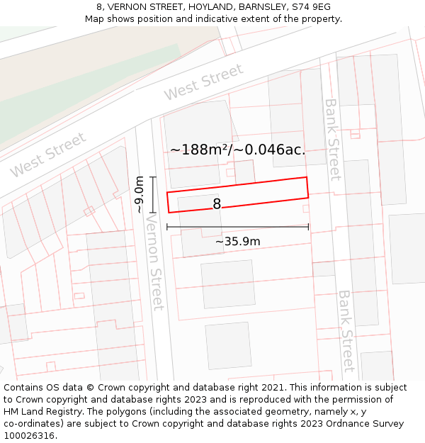 8, VERNON STREET, HOYLAND, BARNSLEY, S74 9EG: Plot and title map