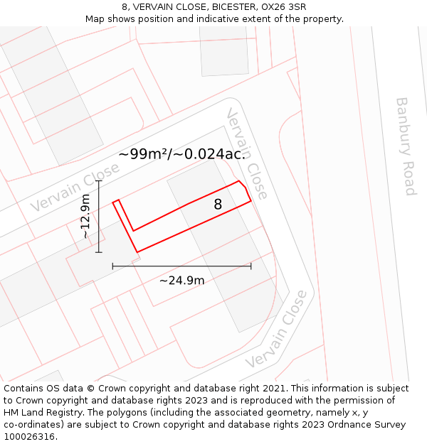 8, VERVAIN CLOSE, BICESTER, OX26 3SR: Plot and title map