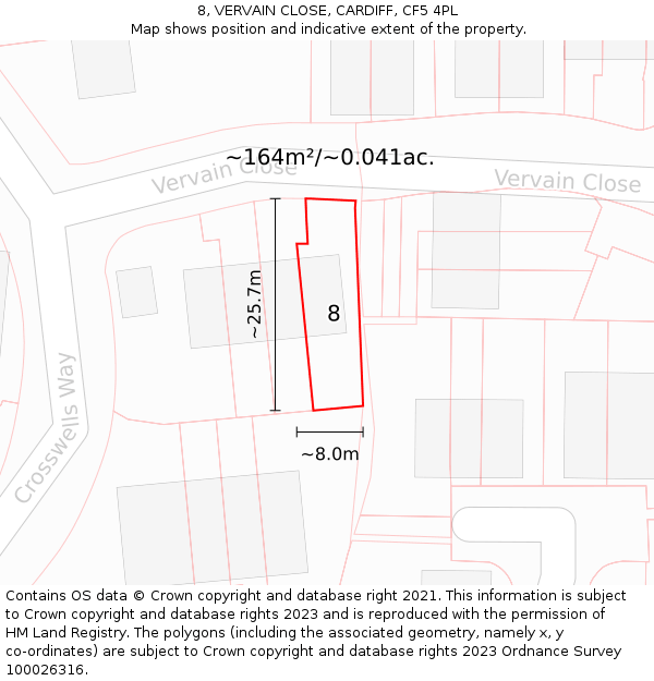 8, VERVAIN CLOSE, CARDIFF, CF5 4PL: Plot and title map