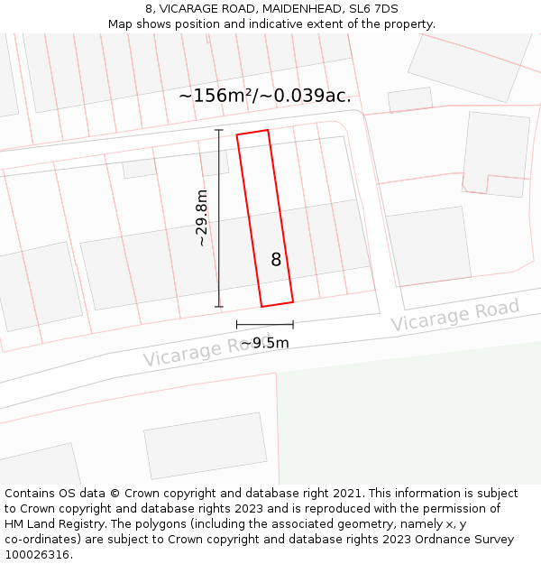 8, VICARAGE ROAD, MAIDENHEAD, SL6 7DS: Plot and title map