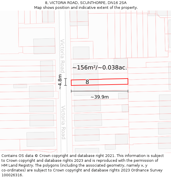 8, VICTORIA ROAD, SCUNTHORPE, DN16 2SA: Plot and title map