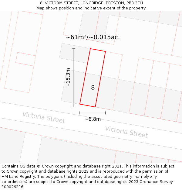 8, VICTORIA STREET, LONGRIDGE, PRESTON, PR3 3EH: Plot and title map