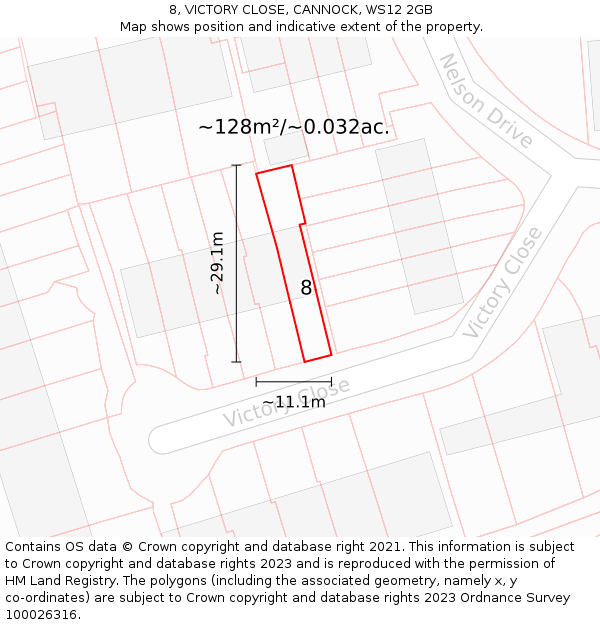 8, VICTORY CLOSE, CANNOCK, WS12 2GB: Plot and title map