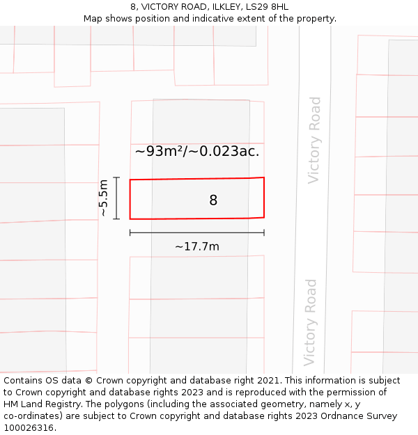 8, VICTORY ROAD, ILKLEY, LS29 8HL: Plot and title map