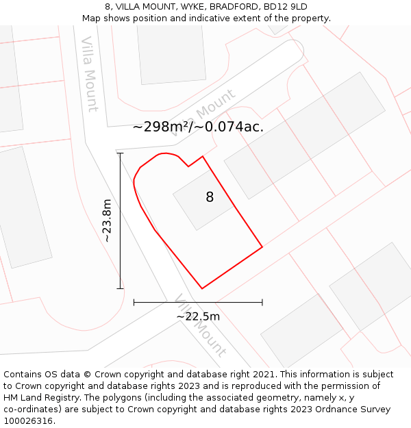 8, VILLA MOUNT, WYKE, BRADFORD, BD12 9LD: Plot and title map