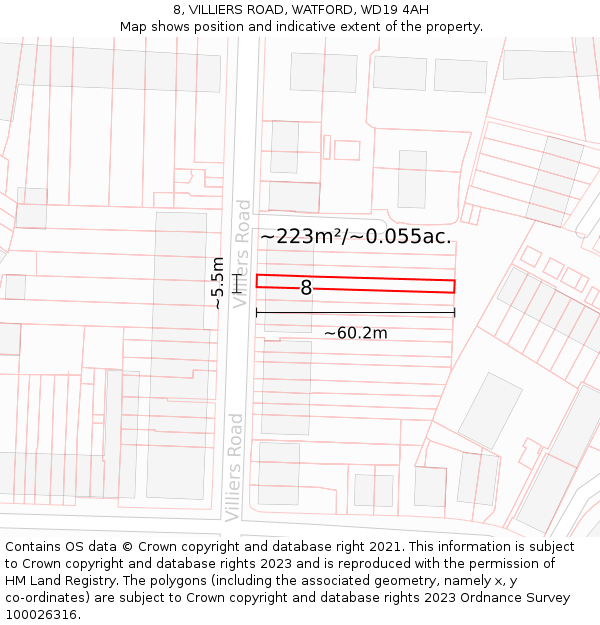 8, VILLIERS ROAD, WATFORD, WD19 4AH: Plot and title map