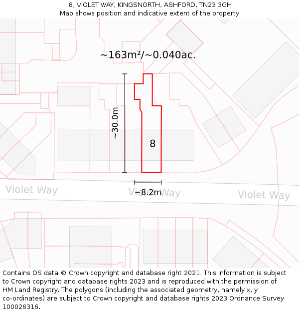8, VIOLET WAY, KINGSNORTH, ASHFORD, TN23 3GH: Plot and title map