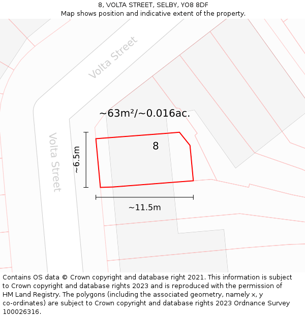 8, VOLTA STREET, SELBY, YO8 8DF: Plot and title map