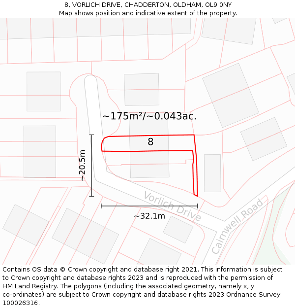 8, VORLICH DRIVE, CHADDERTON, OLDHAM, OL9 0NY: Plot and title map