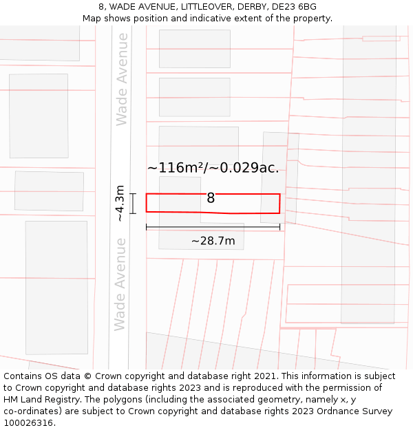 8, WADE AVENUE, LITTLEOVER, DERBY, DE23 6BG: Plot and title map