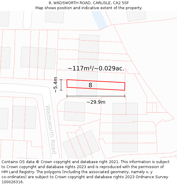 8, WADSWORTH ROAD, CARLISLE, CA2 5SF: Plot and title map